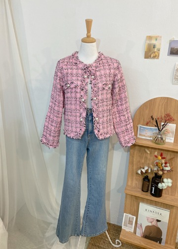 T.-sale 68500-&gt;29500 제이키치 핑크 진주 트위드 자켓